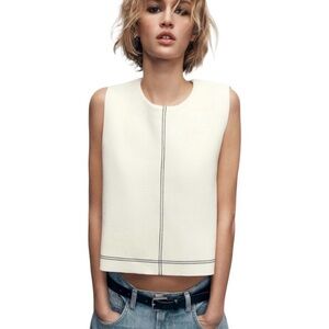 New Zara Knit Top Ecru Small Vest Modern Classic Career Casual